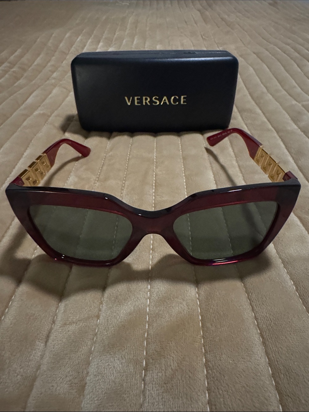NIB Versace Women's Burgundy Frame Sunglasses with Gold Temples